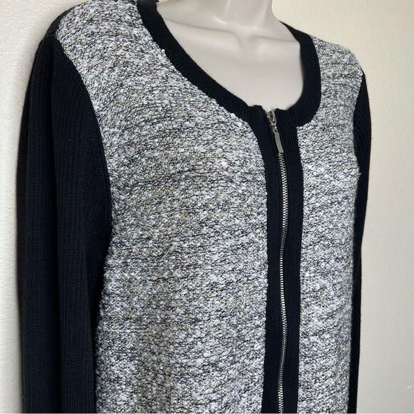 Lane Bryant Sequin Front Zip Up Moto Bomber Cardigan Black Rib Knit Women 18/20 - Picture 3 of 14